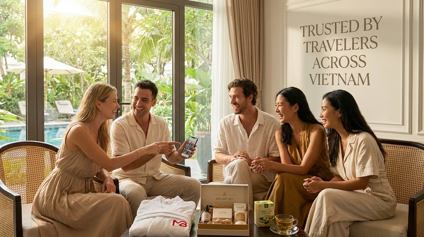 Happy international travelers in Vietnam